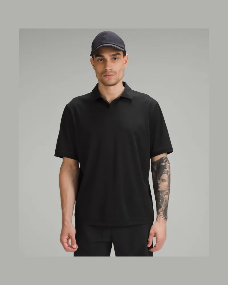 LULULEMON Strukturiertes Kurzarm-Poloshirt aus Mesh für Männer – Größe in Black Black