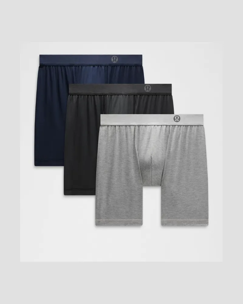LULULEMON Always In Motion Lange Boxershorts 3er-Pack für Männer – 18 cm – Größe in Black/True Navy/Heathered Core Medium Grey Black