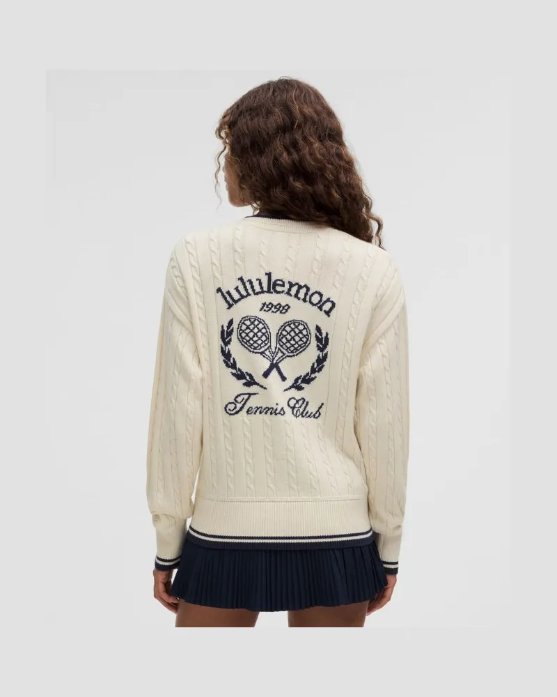 LULULEMON Cardigan aus einem Baumwollgemisch mit Zopfmuster Tennis Club für Frauen – Größe in Light Ivory/Club Blue Light