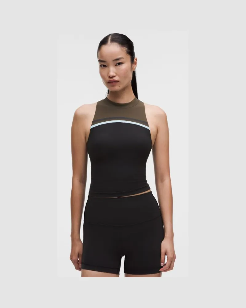 LULULEMON Tanktop mit Mockneck und leichtem Halt für B/C-Cups Gestreift für Frauen – Größe in Black/Walnut Crunch/Foam Cloud Black