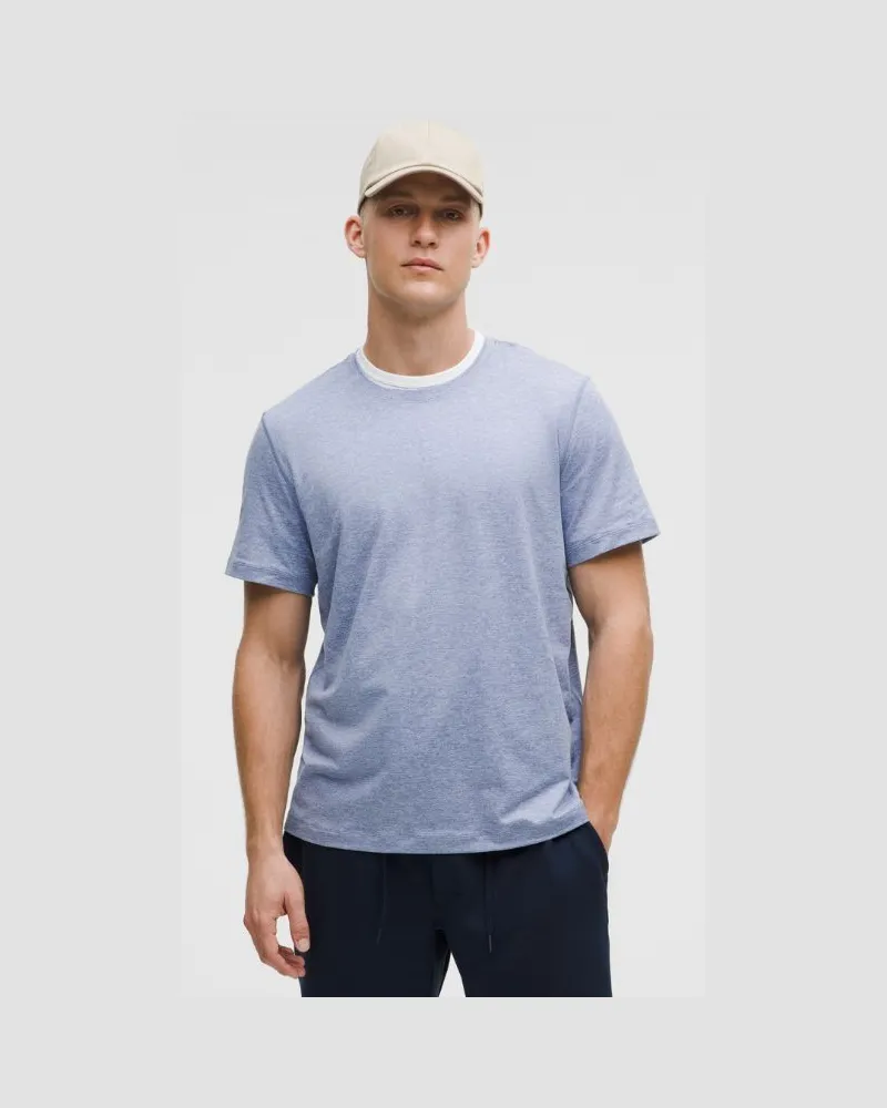 LULULEMON Soft Jersey Kurzarmshirt für Männer – Größe in Heathered Washed Denim/Heathered Starch Blue Heathered