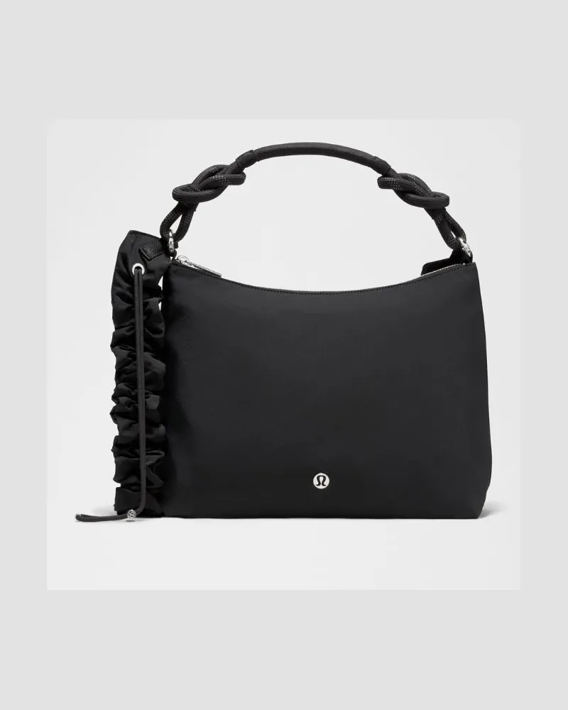 LULULEMON Wandelbare Umhängetasche mit gerafftem Riemen 6 Größe in Schwarz/Silver Schwarz