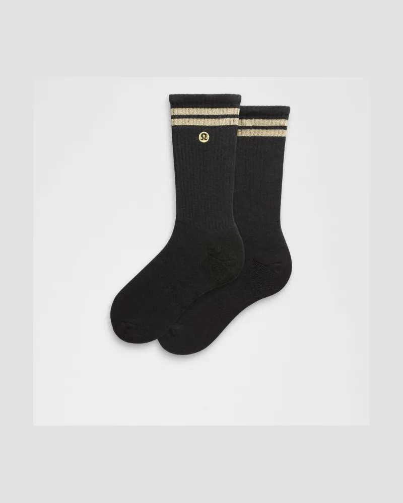 LULULEMON Unisex Daily Essential-Crew-Socken Metallic-Streifen – Gold – Größe Schwarz