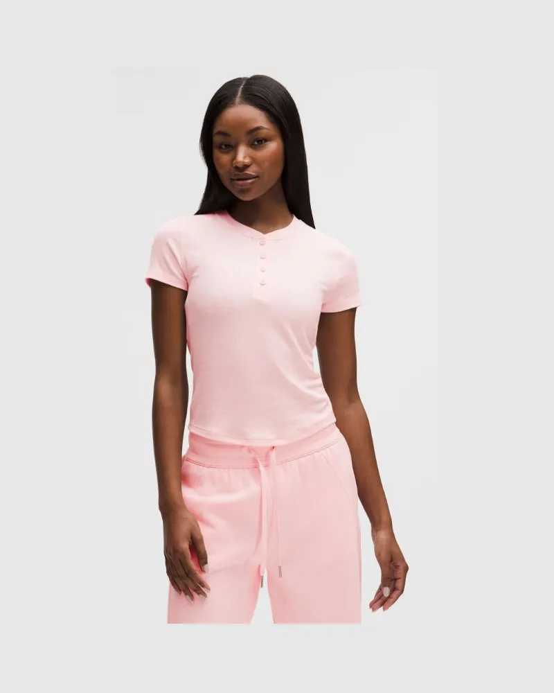 LULULEMON Hold Tight Henley-Kurzarmshirt für Frauen – Größe in Pink Pearl Pink