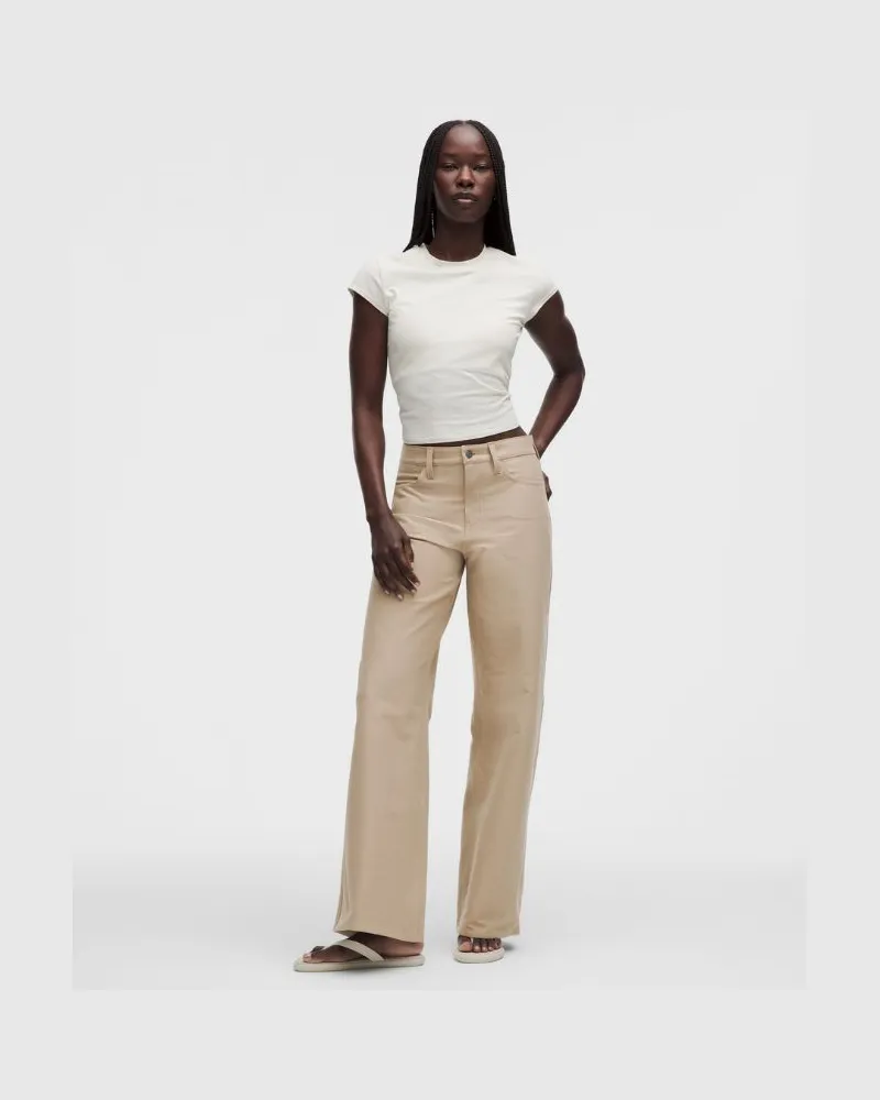 LULULEMON EasyFive Hose mit niedrigem Bund und weitem Bein Normale Länge für Frauen – Khaki – Größe Wacky