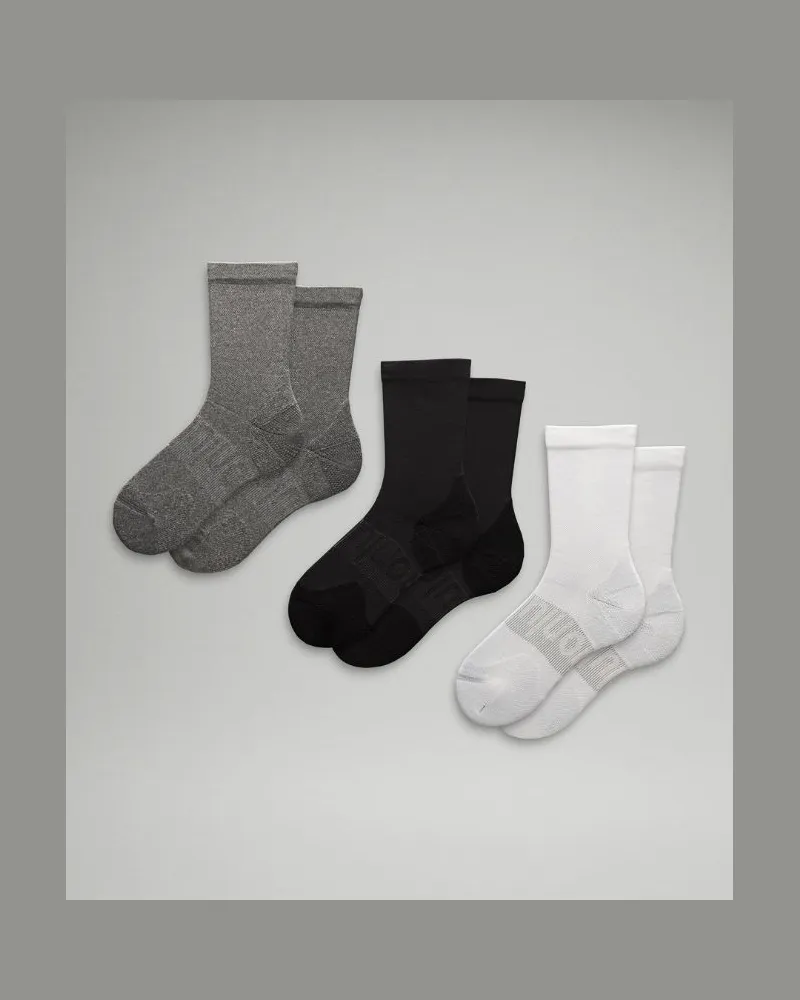 LULULEMON Power Stride Crew Socken 3er-Pack für Frauen – Größe in White/Heather Grey/Black White
