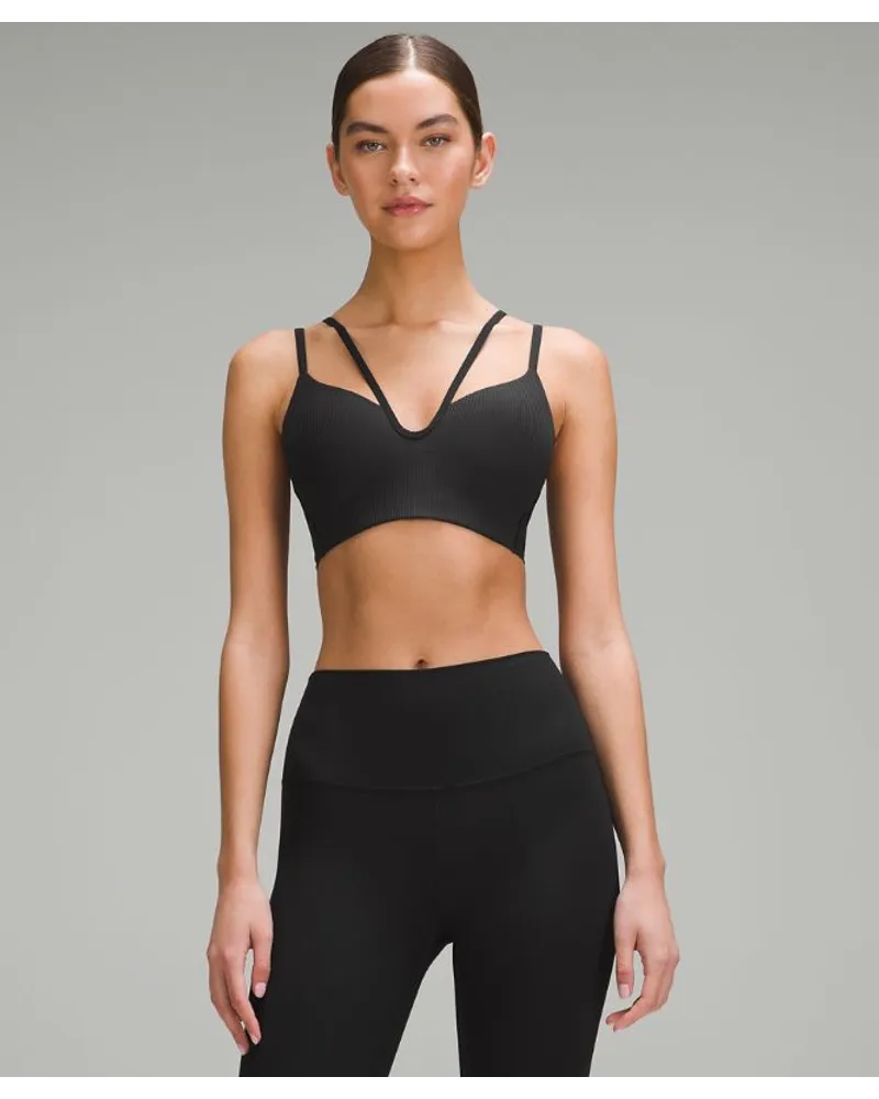 LULULEMON Like a Cloud Gerippter Longline-BH mit Trägern leichter Halt B/C-Cups Black