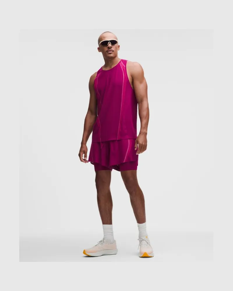 LULULEMON Fast and Free-Laufshorts mit Belüftung für Männer – 15 cm – Größe in Raspberry Rave/Rocket Red/Pink Parade Raspberry