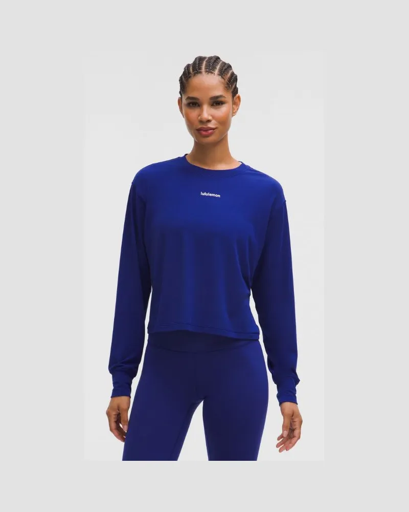 LULULEMON Trainings-Langarmshirt aus Jersey Logo für Frauen – Größe in Deep Sea Blue Deep