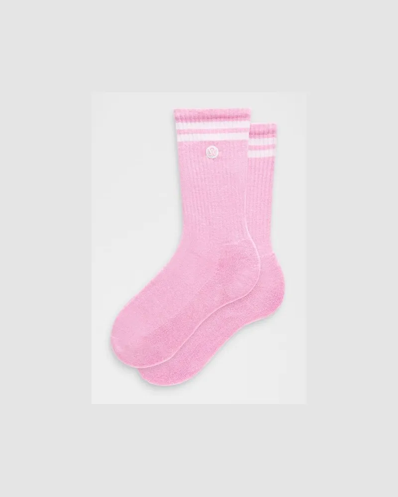 LULULEMON Unisex Daily Essential Crew-Socken Gestreift – Größe in Sweet Sorbet/Weiß Sweet