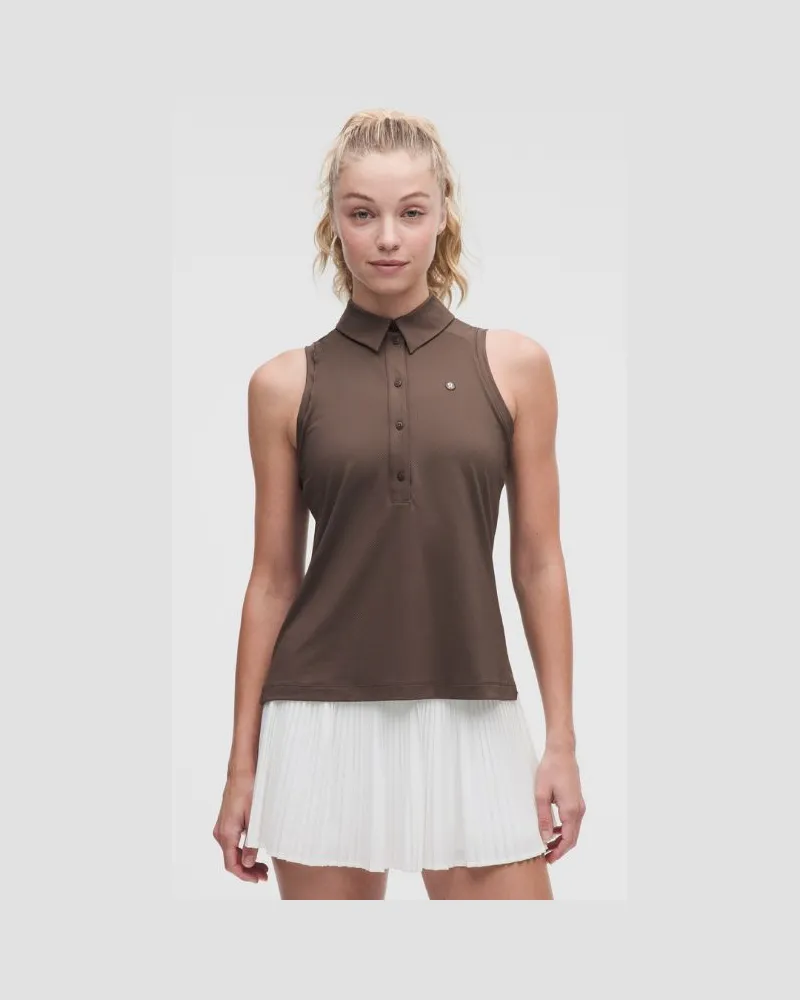 LULULEMON Quick Dry Ärmelloses Poloshirt Mit geradem Saum für Frauen – Größe in Pinecone Pinecone