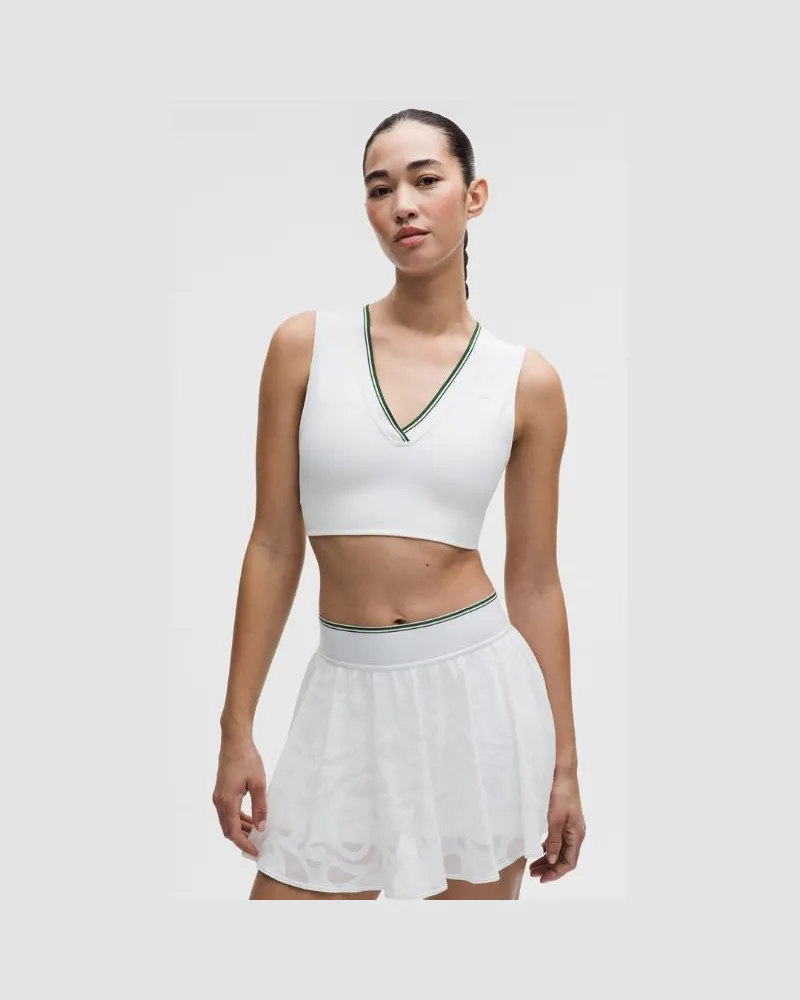LULULEMON Longline-Tennis-BH mit Paisley-Mesh hinten und V-Ausschnitt Mittlerer Halt für B/C-Cups für Frauen – Größe XS in Ivy Grove/White Ivy