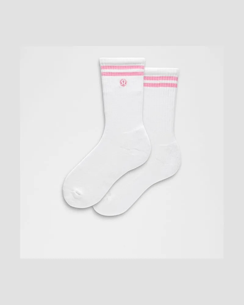LULULEMON Unisex Daily Essential Crew-Socken Gestreift – Größe in White/Candy Cloud White