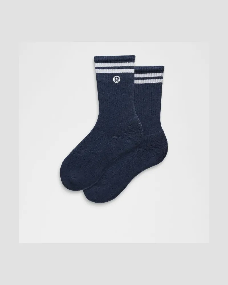 LULULEMON Unisex Daily Essential Crew-Socken Gestreift – Größe in Club Blue/White Club
