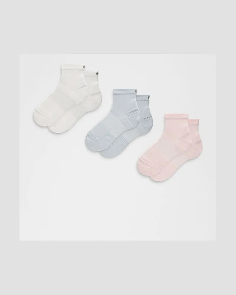 LULULEMON Unisex Power Stride Sneaker Socken 3er-Pack – Größe in Pink Pearl/White/Starch Blue Pink