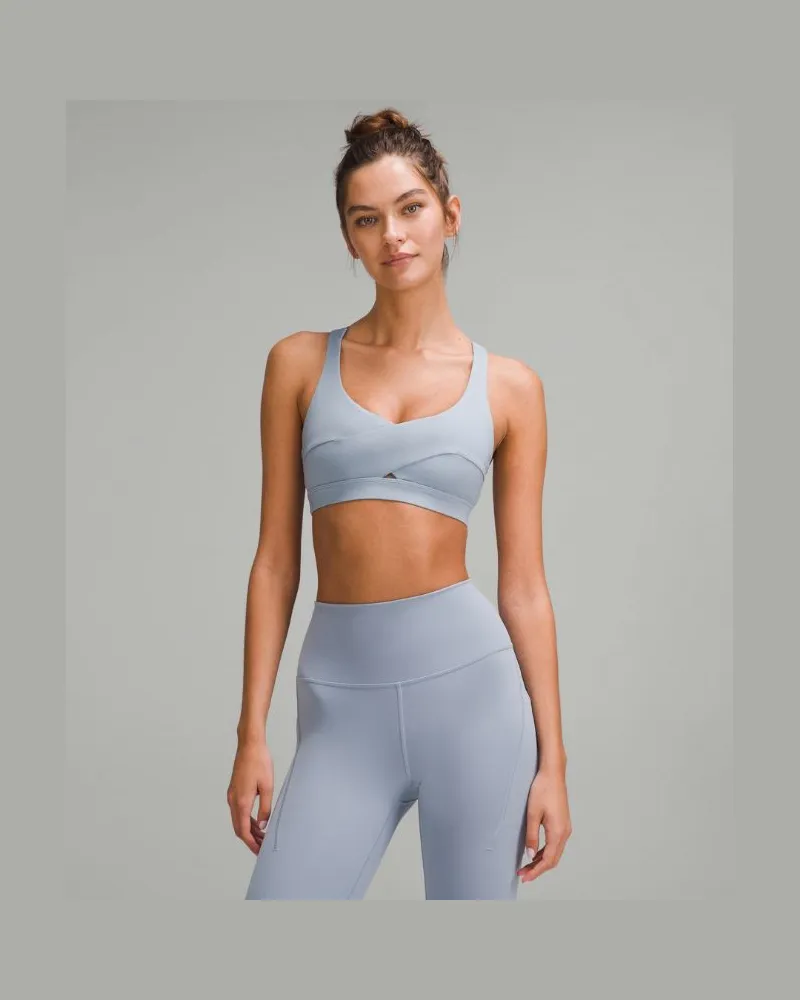 LULULEMON Energy BH mit Wrap-Detail Leichter Halt B/C-Cups für Frauen – Größe in Concrete Blue Concrete