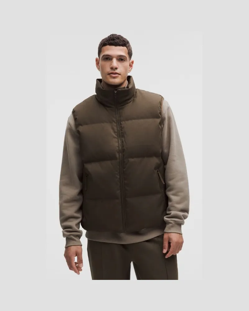LULULEMON Always Down Puffer-Weste Tech Canvas für Männer – Größe in Olive Brown Olive