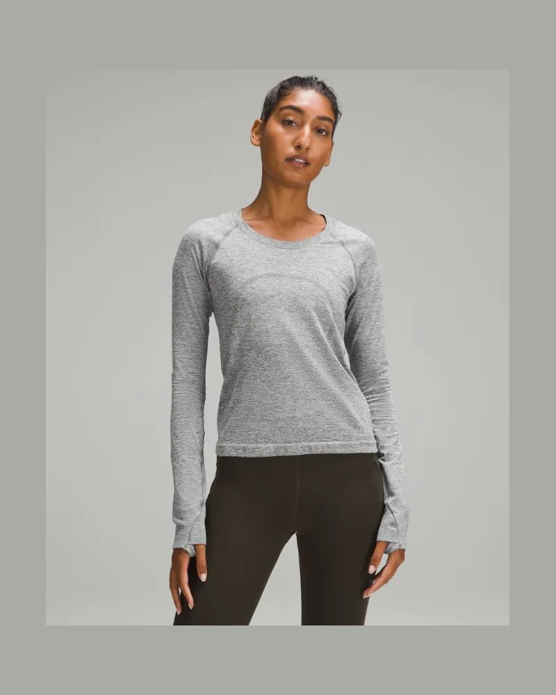 LULULEMON Swiftly Tech Langarmshirt 2.0 Taillenlänge für Frauen – Größe in Slate/White Slate