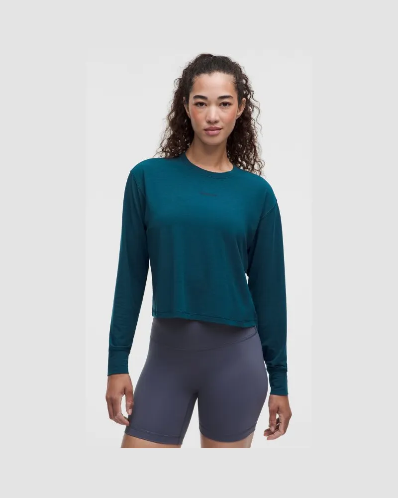 LULULEMON Trainings-Langarmshirt aus Jersey Logo für Frauen – Größe in Remixed Marine Remixed