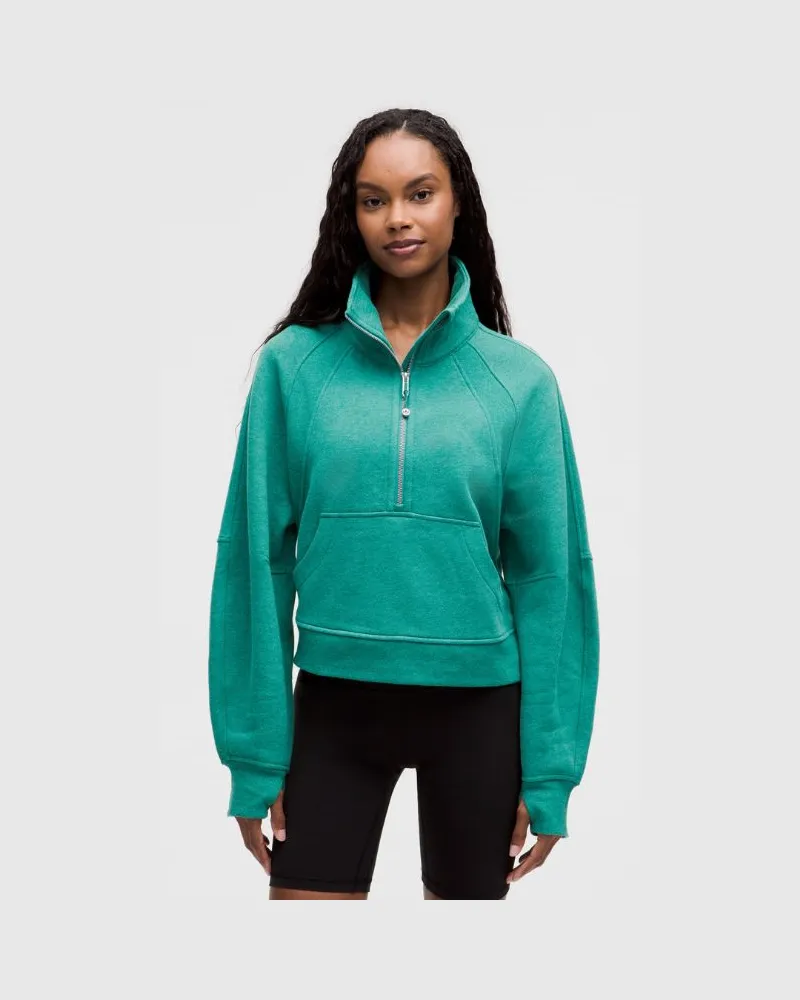 LULULEMON Scuba Oversized-Pullover mit Trichterkragen und halblangem Reißverschluss für Frauen – Größe in Heathered Teal Lagoon Heathered