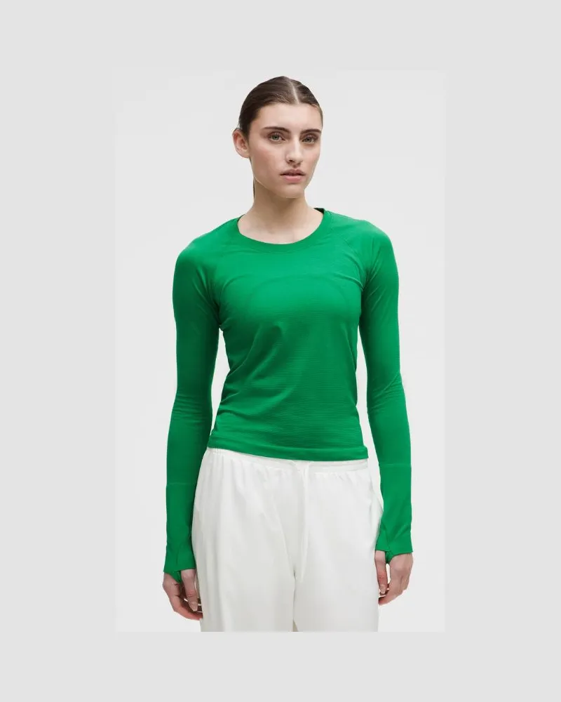 LULULEMON Swiftly Tech Langarmshirt 0 Taillenlänge für Frauen – Größe in Raceway Green Raceway