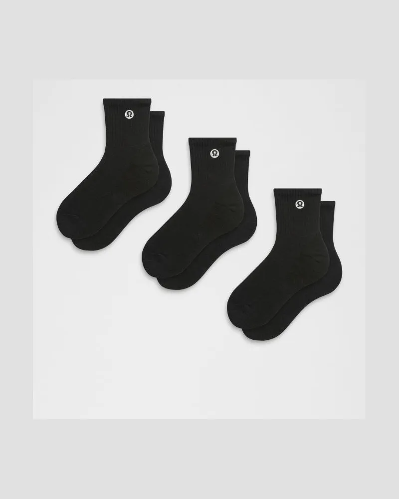 LULULEMON Daily Essential Quarter-Socken Unisex 3er-Pack – Größe XL in Black Black