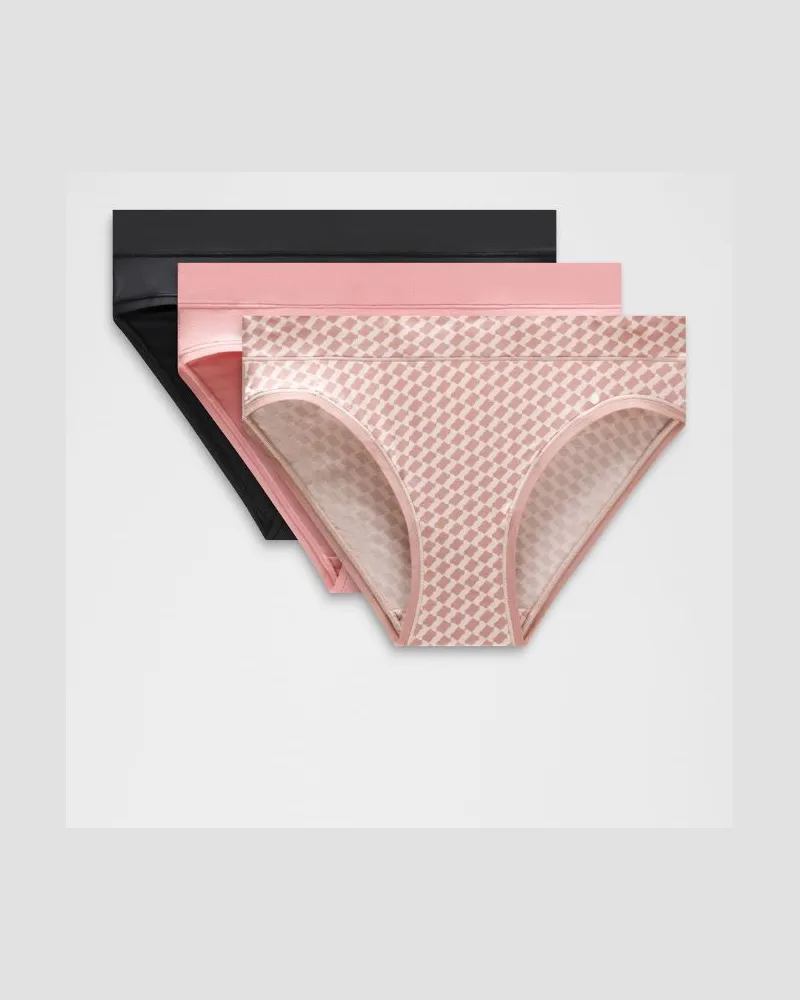 LULULEMON UnderEase Bikini-Unterwäsche mit mittelhohem Bund 3er-Pack für Frauen – Größe in Black/Pink Parade/Mosaic Geo Misty Shell Toasted Pink Black