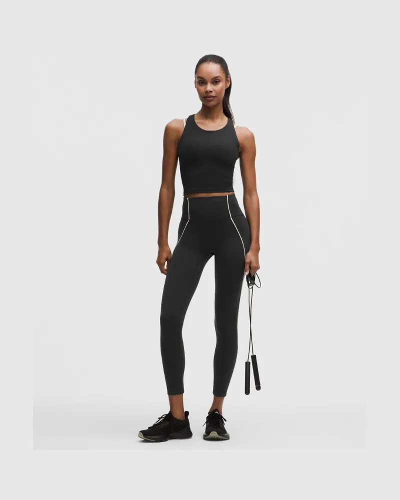 LULULEMON Wunder Train No Line Leggings mit hohem Bund und Paspelierung für Frauen – 64 cm – Größe in Black/Light Ivory Black