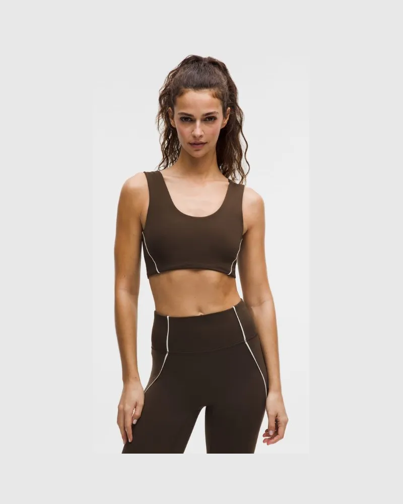 LULULEMON Wunder Train Piped Sports Bra Medium Support, B/C Cup für Frauen – Größe in Walnut Crunch/Light Ivory Walnut