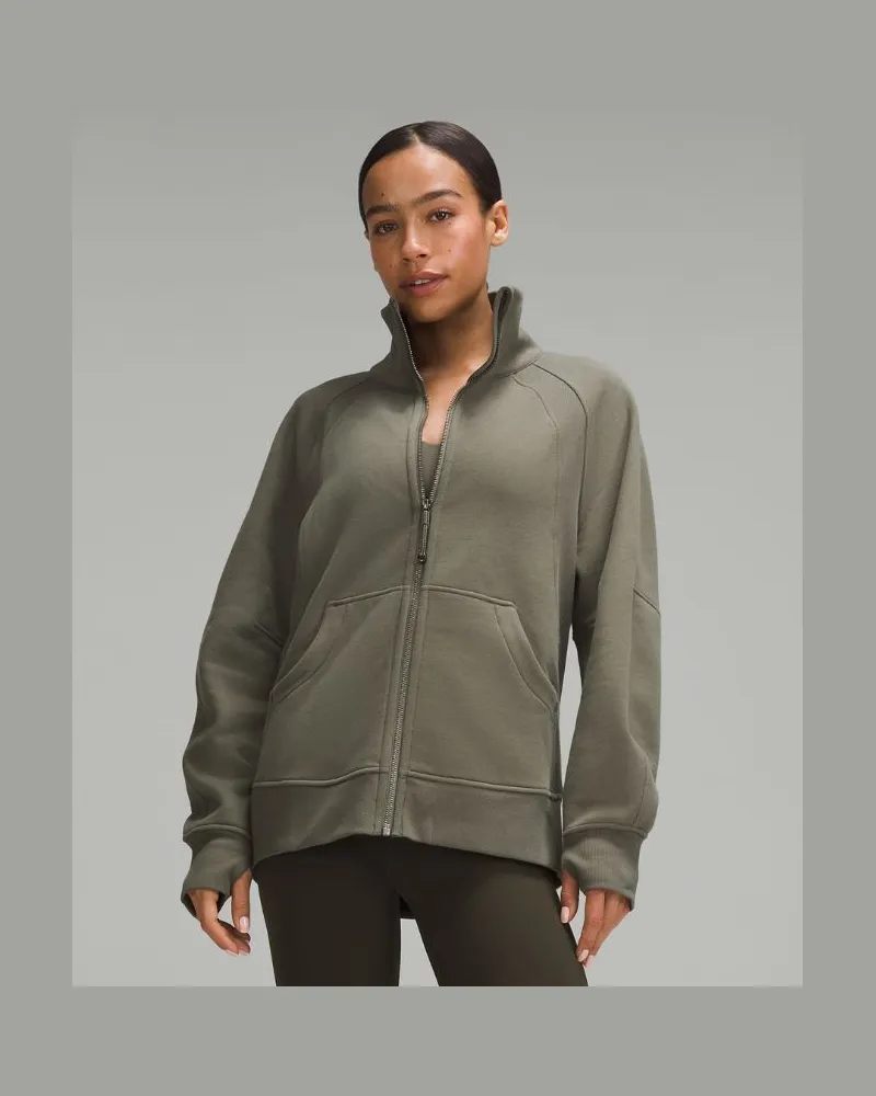 LULULEMON Scuba Oversized-Pullover mit durchgehendem Reißverschluss und Trichterkragen für Frauen – Größe in Army Green Army