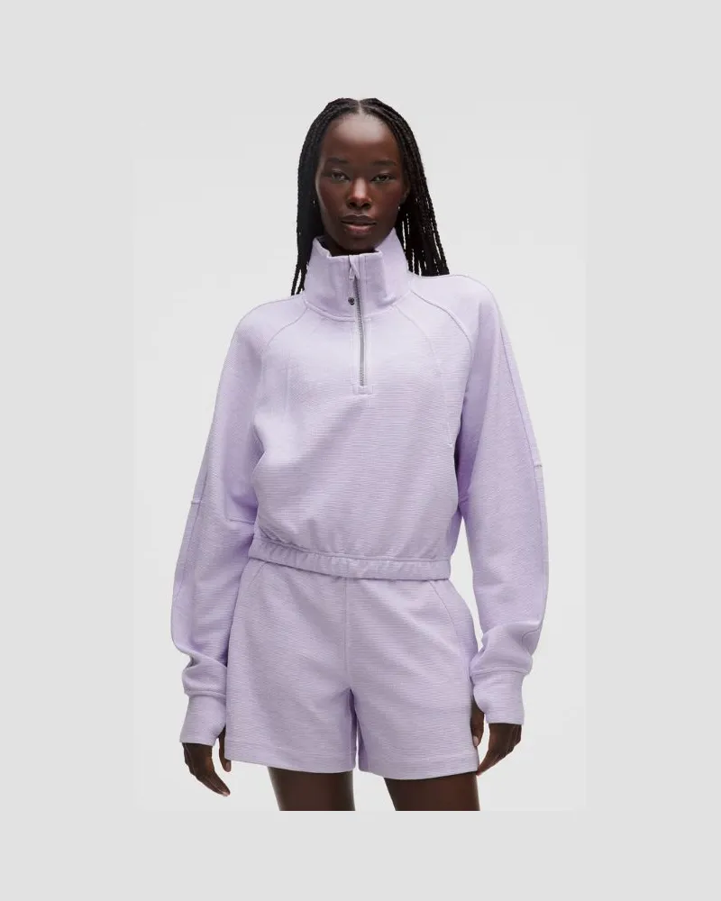 LULULEMON Scuba Crop-Sweatshirt mit Trichterkragen und halbem Reißverschluss für Frauen – Größe in Heathered Faint Lavender Heathered