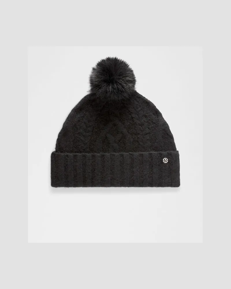 LULULEMON Beanie mit Zopfmuster und Bommel aus einem Alpaka-Wollgemisch in Black Black