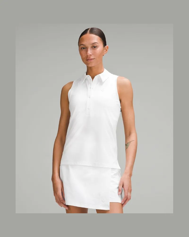 LULULEMON Quick Dry Ärmelloses Poloshirt Mit geradem Saum für Frauen – Größe in White White