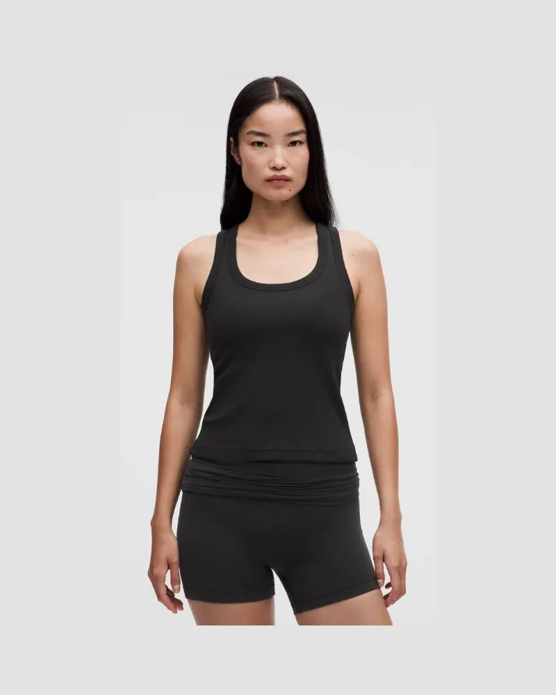 LULULEMON Little geripptes Tanktop mit U-Ausschnitt für Frauen – Größe in Schwarz Schwarz
