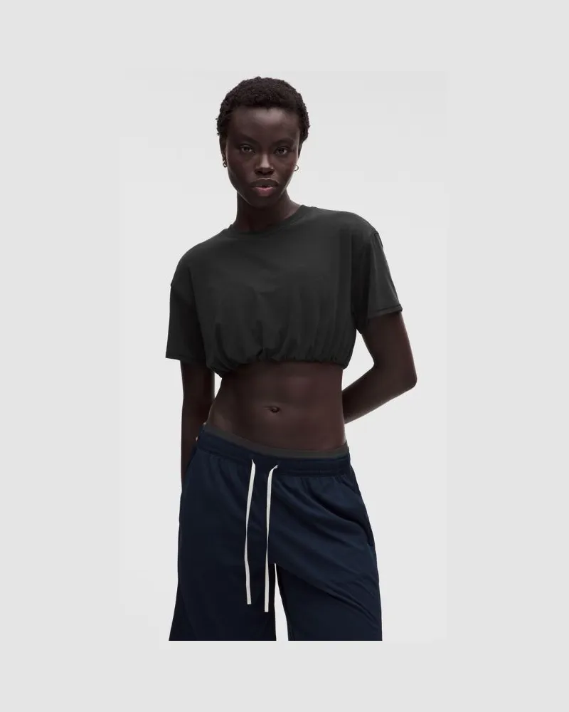 LULULEMON Jersey-Trainingsoberteil in Super-Crop-Länge für Frauen – Größe in Schwarz Schwarz