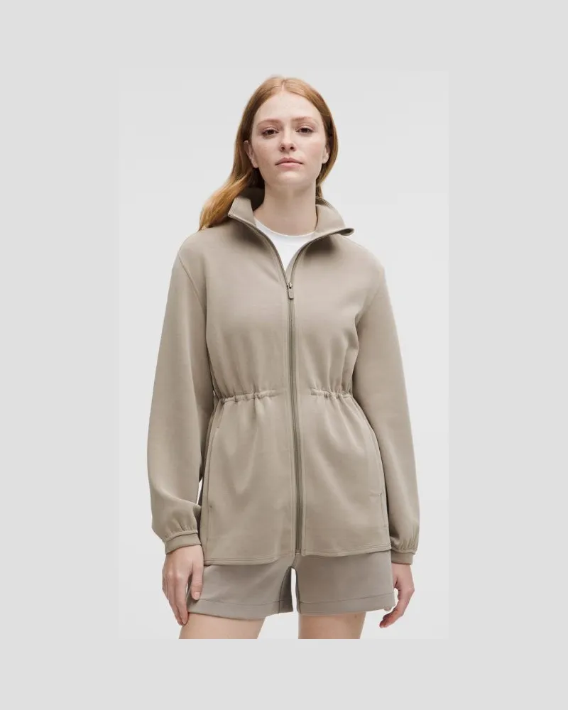 LULULEMON Softstreme Jacke mit Kordelzug in der Taille und durchgehendem Reißverschluss für Frauen – Khaki – Größe Warm