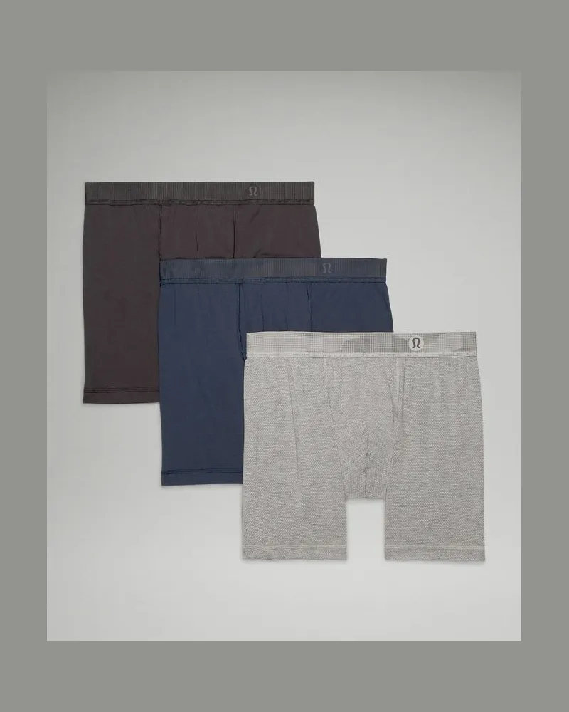 LULULEMON Always In Motion Boxershorts 3er-Pack für Männer – 13 cm – Größe in Black/Heathered Core Medium Grey/True Navy Black