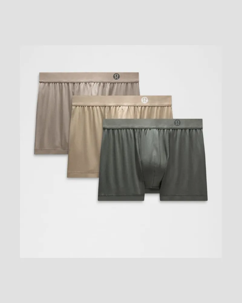 LULULEMON Always In Motion Boxershorts 3er-Pack für Männer – 8 cm – Größe in Palm Deco/Warm Ash Grey/Sheer Oak Palm