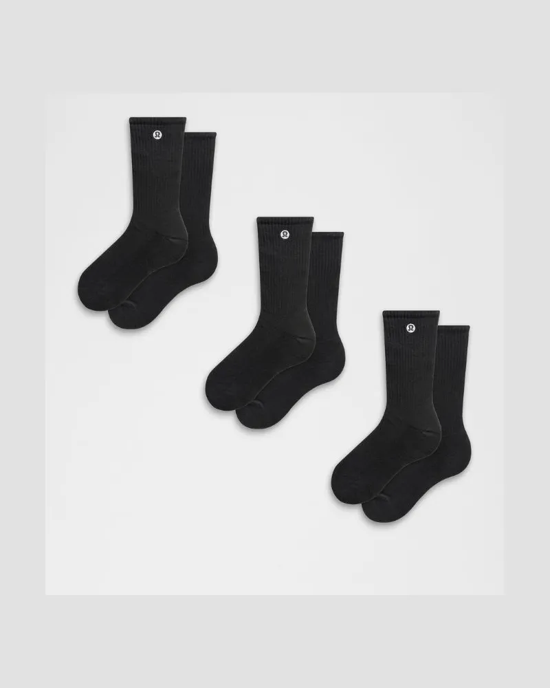 LULULEMON Daily Essential Crew-Socken Unisex 3er-Pack – Größe in Schwarz Schwarz