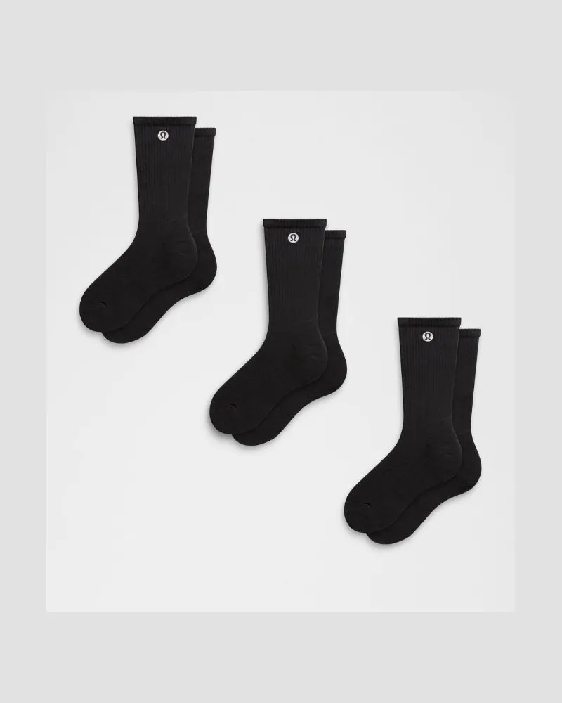 LULULEMON Daily Essential Crew-Socken Unisex 3er-Pack – Größe in Schwarz Schwarz