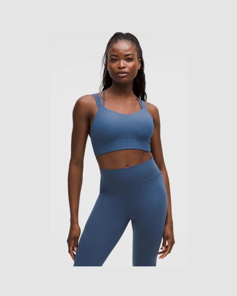 LULULEMON Like a Cloud Gerippter Longline-BH Leichter Halt D/DD-Cups für Frauen – Größe in Blue Twill Blue