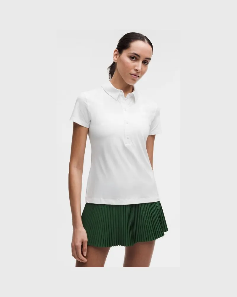 LULULEMON Schnelltrocknendes Kurzarm-Poloshirt mit geradem Saum Logo für Frauen – Größe in Weiß Weiß