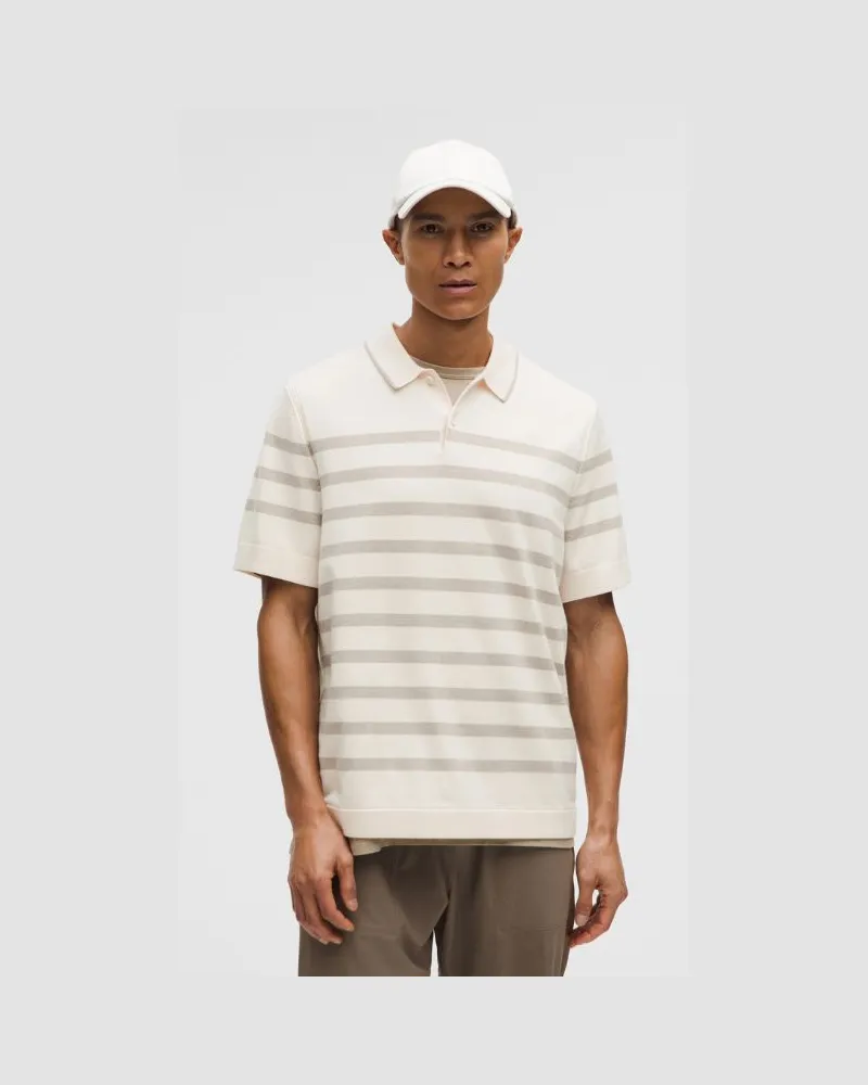 LULULEMON New Venture Kurzärmliges Strick-Poloshirt für Männer – Größe in Bone/Heathered Porcelain Beige Bone