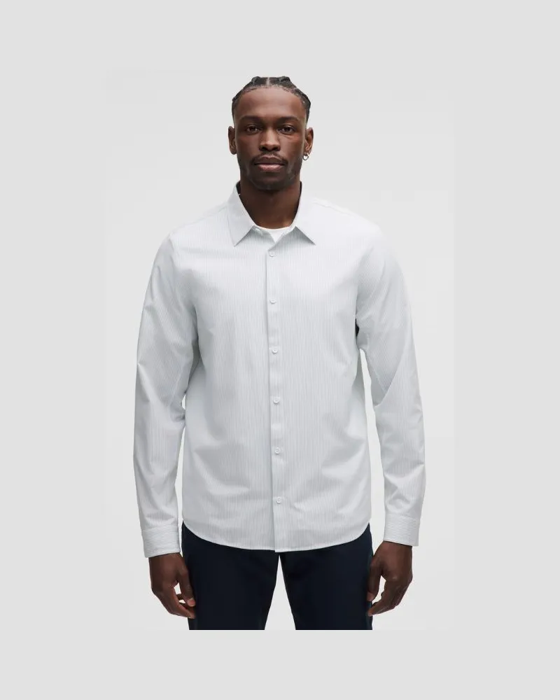 LULULEMON New Venture Langarmshirt er Classic Fit für Männer – Größe in Proper Stripe White Heathered Starch Blue Proper