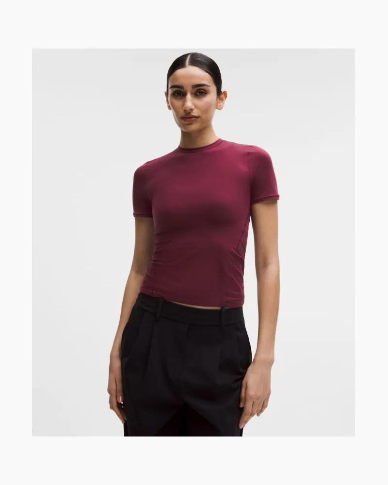 LULULEMON Wundermost Hüftlanges Kurzarmshirt mit Rundhalsausschnitt aus Ultra-Soft Nulu für Frauen – Größe in Burgundy Bay Burgundy
