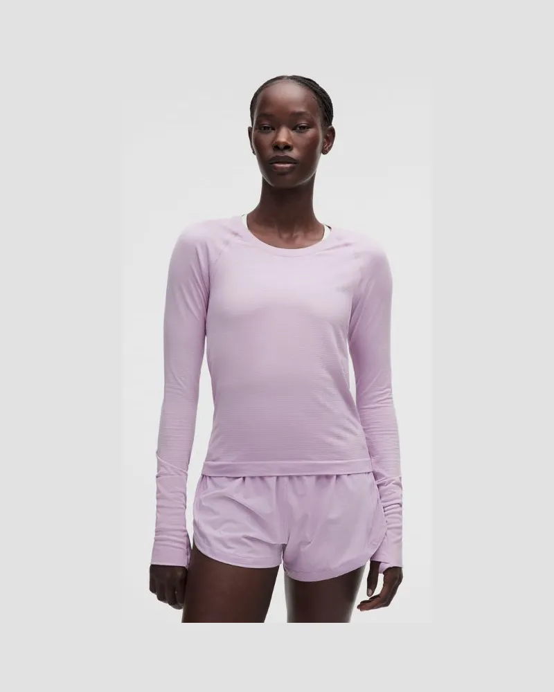 LULULEMON Swiftly Tech Langarmshirt 2.0 Taillenlänge für Frauen – Größe in Lilac Play Lilac