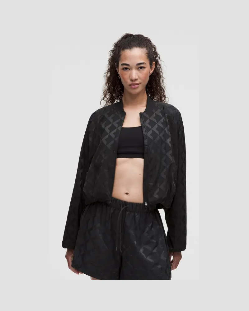 LULULEMON Satin-Trainingsjacke mit Monogramm-Grafik für Frauen – Größe in Square Diamond Max Jacquard Black Square