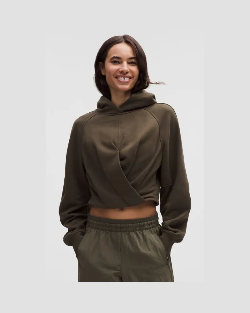 LULULEMON Scuba Crop-Pullover mit Wickeldesign für Frauen – Größe in Olive Brown Olive