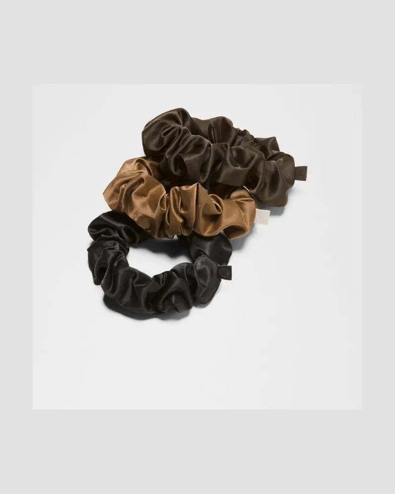 LULULEMON Uplifting Scrunchies aus Satin 3er-Pack in Black/Olive Brown/Camel Brown Black