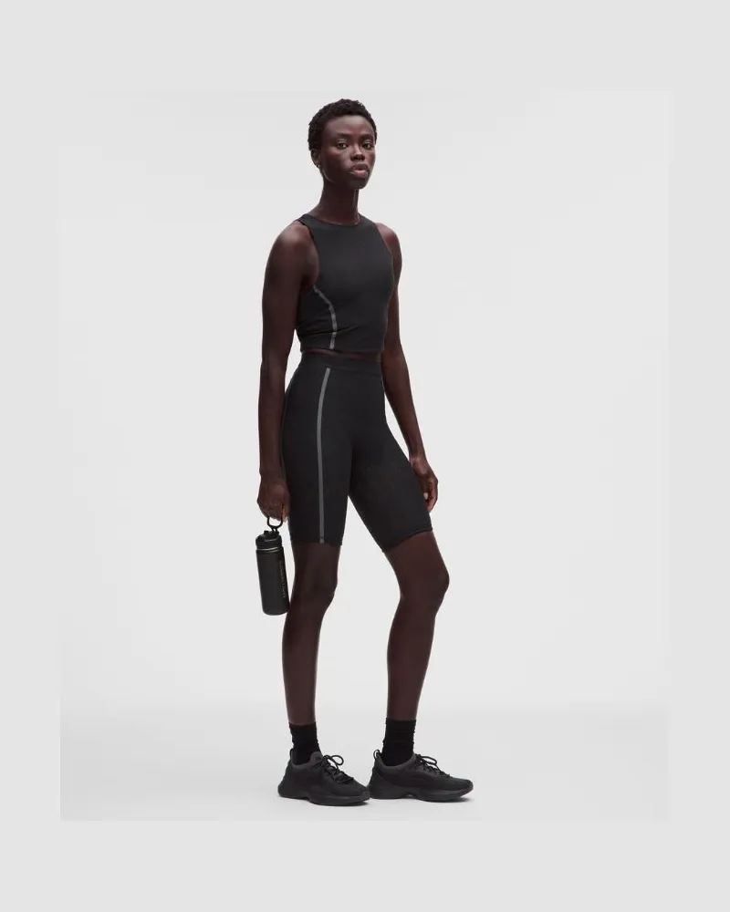 LULULEMON Shorts mit hohem Bund und Spitzeneinsätzen für Frauen – 10 cm – Größe in Schwarz/Onyx Grey Schwarz